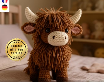 Highland Cow Crochet Pattern – Amigurumi cow Toy  Pattern –  Pattern Farm Animal – Instant Download Pdf (EN/DE/FR)
