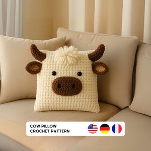 Highland Cow Pillow Crochet Pattern | Amigurumi Cow Cushion PDF image 3