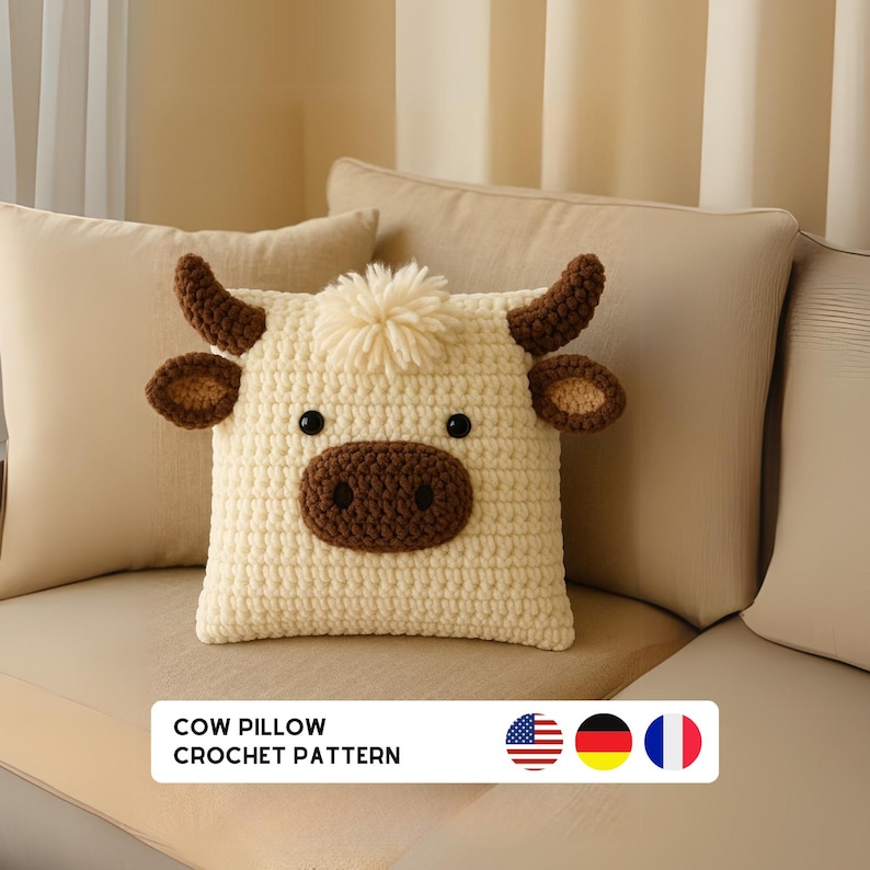Highland Cow Pillow Crochet Pattern | Amigurumi Cow Cushion PDF image 3
