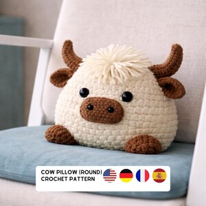 Highland Kuh Kissen Häkelanleitung (Rund) PDF | Amigurumi | Einfach zu Hause Dekor DIY Bild 11