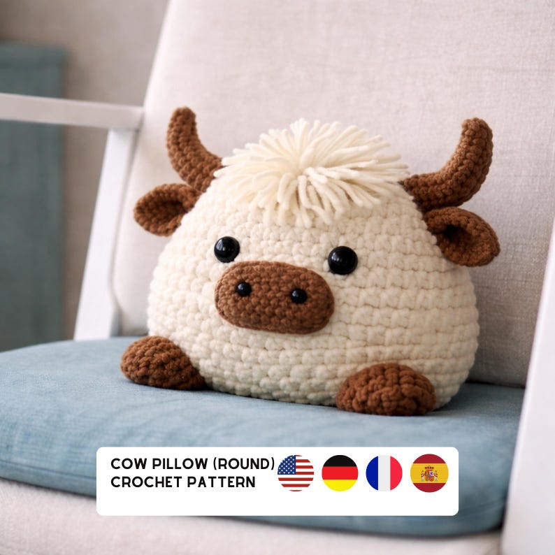 Highland Kuh Kissen Häkelanleitung (Rund) PDF | Amigurumi | Einfach zu Hause Dekor DIY Bild 11