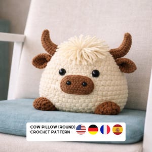 Highland Kuh Kissen Häkelanleitung (Rund) PDF | Amigurumi | Einfach zu Hause Dekor DIY Bild 10
