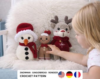 Christmas Crochet Pattern: Snowman, Gingerbread, Reindeer (PDF)