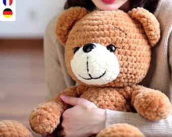 Teddy Bear Crochet Pattern – Easy Amigurumi Pattern – Cute Animal Pdf for Kids – Instant Download – EN / DE / FR Included