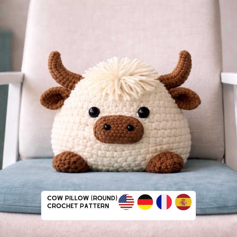Highland Kuh Kissen Häkelanleitung (Rund) PDF | Amigurumi | Einfach zu Hause Dekor DIY Bild 12