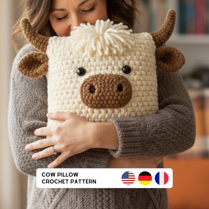 Highland Cow Pillow Crochet Pattern | Amigurumi Cow Cushion PDF image 5
