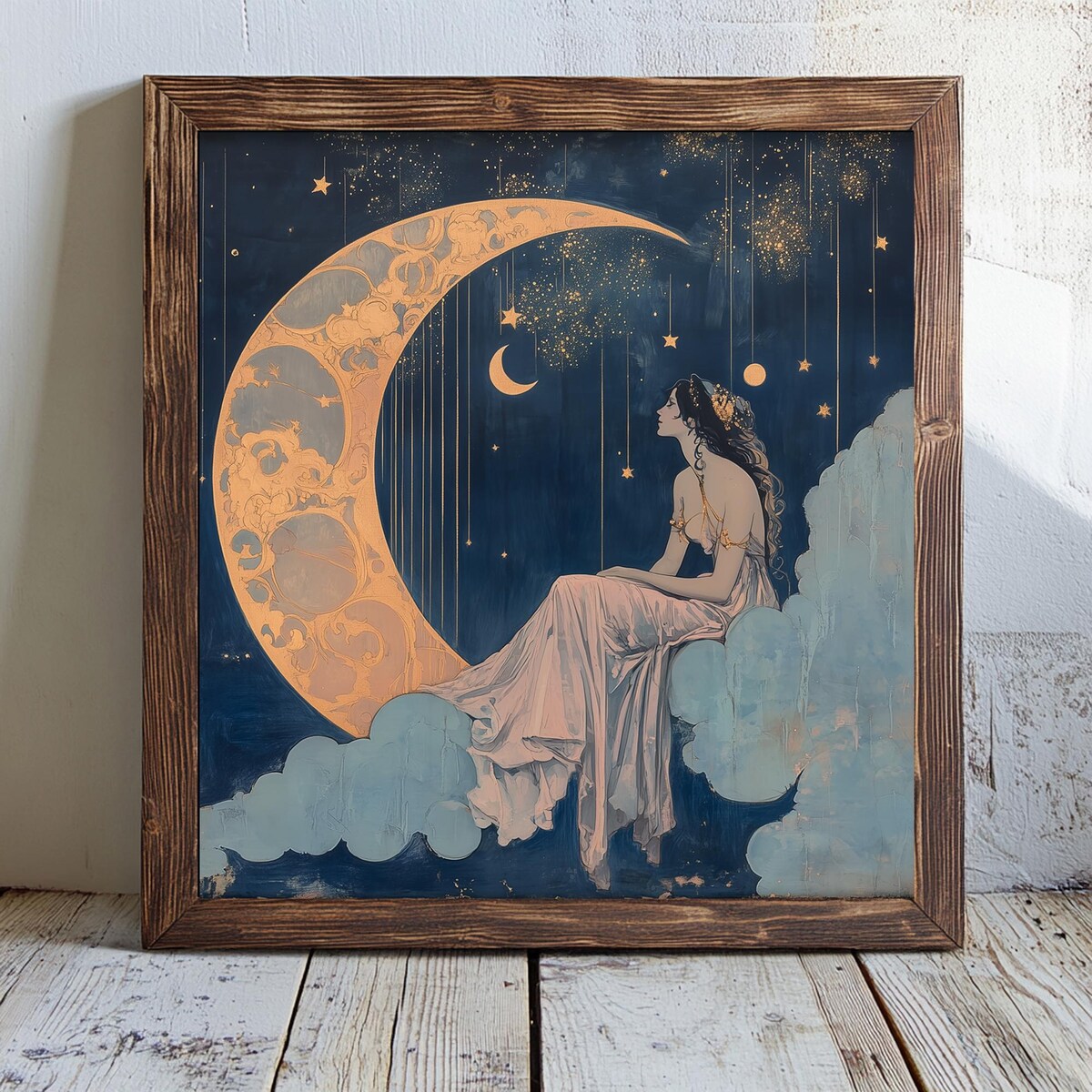 Crescent Moon Art Nouveau Goddess Square Print 24x24