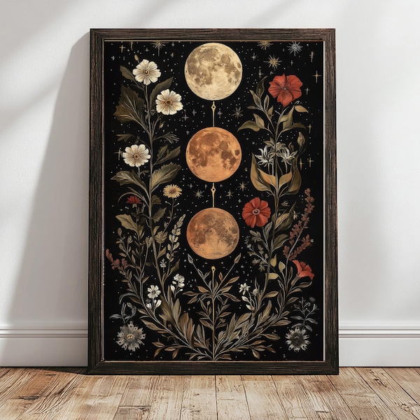 Vintage Triple Full Moon Garden Matte Vertikales Poster | Mond Wand Kunst | Heidnische Wandkunst | Wohnkultur Geschenk Hekate Artemis