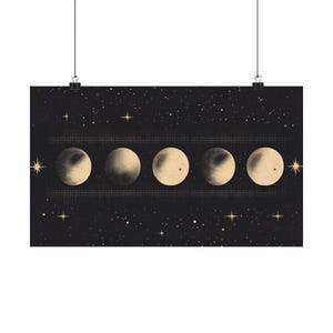 Celestial Poster, Moon Phases Art Print, Astronomy Wall Decor, Lunar Eclipse Night Sky Picture, Constellation Minimalist Poster, Galaxy