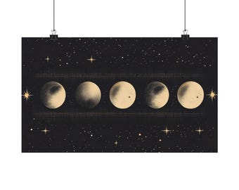 Celestial Poster, Moon Phases Art Print, Astronomy Wall Decor, Lunar Eclipse Night Sky Picture, Constellation Minimalist Poster, Galaxy