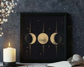 Triple Moon Goddess Magic Matte Poster - Hecate Wall Art, Quarter Moon Home Decor, Maiden Mother Crone, Wiccan Lunar Phases Print, Pagan