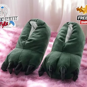 Pantuflas con forma de pata de dinosaurio monstruo / Calzado suave con garras de animales / Zapatos de interior cómodos para niños / Pijamas de cosplay para fiestas / Chanclas cálidas con dibujos animados