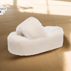 Furry Slides for Women | Fluffy Plush Slip-On Slippers | Cozy Indoor Platform Sandals | Soft House Footwear | Fashion Comfort