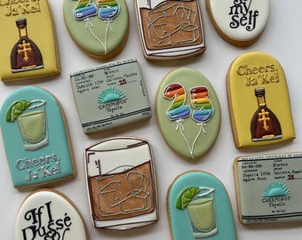 Whiskey/Tequila Liquor Themed Custom Cookies - Gift for bachelor, dads, sons, friends, boyfriend for birthdays, celebrations, surprise