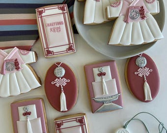 Modern Korean Dol Doljanchi Doljabi Baek-il Hanbok Custom Cookie Set (Girls version)-Decorated Cookies, Birthday, Celebration Cookies