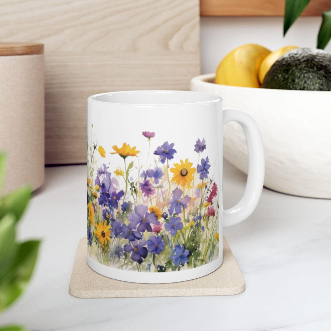 Meadow of Wildflowers Watercolor Ceramic Mug, 11oz, 15oz Cottage Core ...
