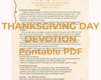 Thanksgiving Day Devotion — Printable Christian Family, Friends Reading | Scripture, Reflection, Prayer & Discussion | Thanksgiving Activity
