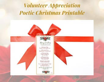 Christmas Volunteer Appreciation Printable | Church Ministry Thank You Card | Advent Poem Download