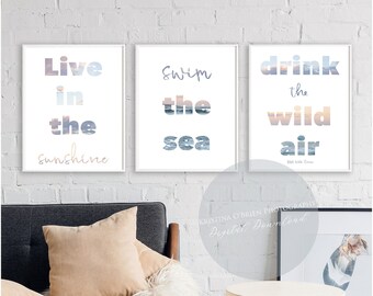 DIGITAL DOWNLOAD - Live in the Sunshine Swim the Sea Drink the Wild Air - Ralph Waldo Emerson - Set of 3 Prints - Instant Download