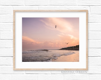 Maine Beach Photography - Higgins Beach Scarborough Maine - Sunset - Seagulls - Beach Photo - Wall Art by Kristina O'Brien