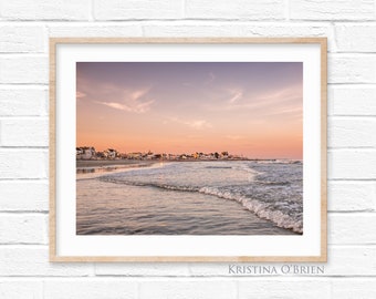 Moody Beach Houses and Waves - Wells Maine - Maine Photography - Coastal - Sunset - Ocean - Wall Art - Nautical Print by Kristina O'Brien