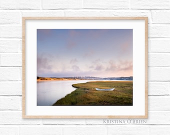 Footbridge Beach Ogunquit Maine - Coastal Maine Photography - Nautical - Purple - Rowboat -Sky - Landscape Photography by Kristina O'Brien