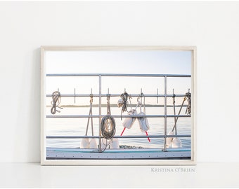Lobster Boat Railing - Nautical Photo - Casco Bay Maine - Buoy - Nautical Rope - Notecard - Wall Art - Portland Maine by Kristina O'Brien