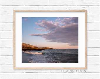Maine Ocean Photography - Reid State Park - Georgetown Maine - Sunset - Beach Photo - Wall Art - Clouds - Coastal Print by Kristina O'Brien