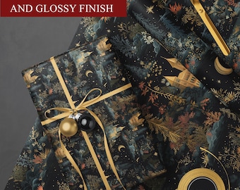 Dark Mystical Enchantment Christmas Wrapping Paper, Dark Academia Wrapping Paper, Dark Cottage Core Wrapping Paper, 00TM93M