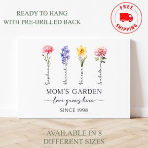Personalized Moms Garden Canvas, Mom Gift With Kids Birthflower Names, Mothers Day Canvas Gift, Kids Birthflower Gift For Mom, GDO37