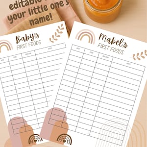 Boho regenboog baby-speenschema | Afdrukbaar First Foods-tracker | Led speenlogboek voor baby's | Bewerkbare download | Logboek babyvoeding (pdf)