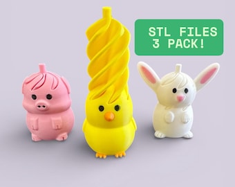 Frühling Fidget Toys STL Dateien: Hase, Küken und Ferkel | 3D Gedruckte Schreibtisch Hand Spielzeug