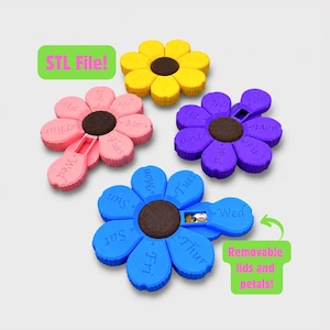 3D Print Flower Pill Organizer STL File: 7-Day Removable Petals