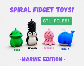Spiral Fidget Toys STL Files: Frog, Penguin, Octopus, Whale | Marine Edition | 3D Printed Impossible Spiral Twist