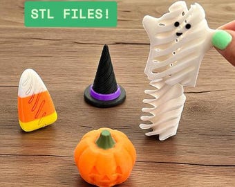 Pliki STL z zabawkami typu fidget w kształcie spirali na Halloween: duch, dynia, kapelusz czarownicy, cukierki kukurydziane (do druku 3D)