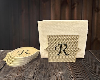 Personalized Monogram Napkin Holder: Gold/Silver Finish, Custom Home Decor