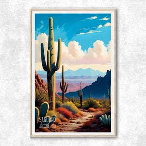 Saguaro National Park Reise Wandbild, Arizona Poster, USA Parks Druck, Acrylmalerei Stil, Geschenk für Weltenbummler