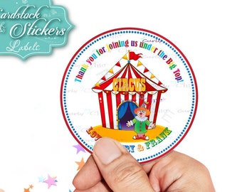 Custom Circus Party Stickers -Birthday Party Decor -Personalized Printable Favor Tags -Candy Surprise Labels -Popcorn Seal Packing