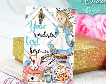 Alice in Wonderland Favor Labels -Personalized Birthday Signs Cards -Thank you for be wonderful Stickers -Custom Party Decor Tags