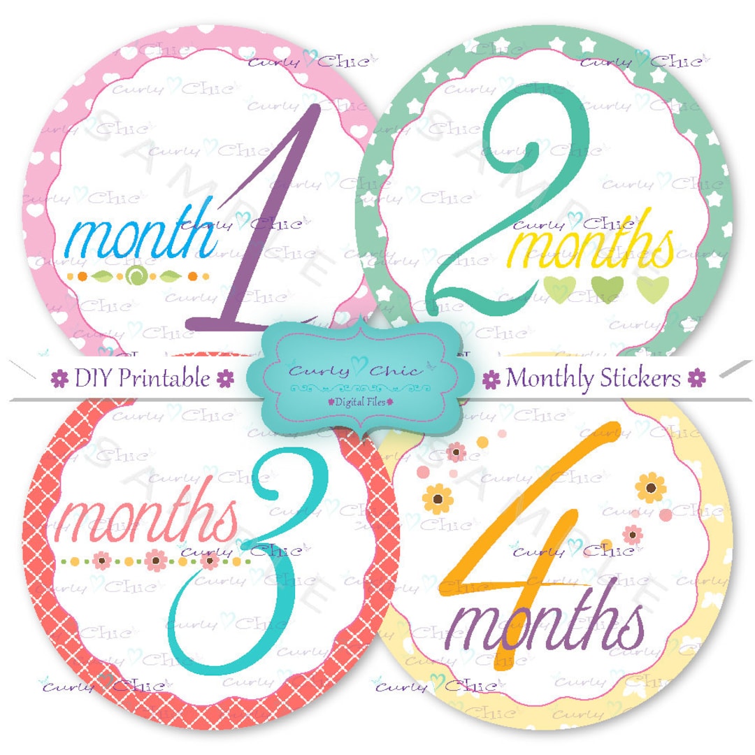 Printable Monthly Baby Stickers -baby Girl Grow up Signs 4"-cute ...