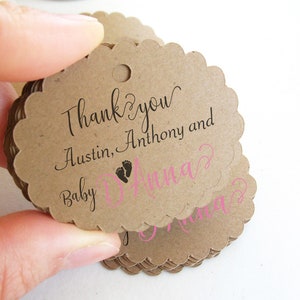 Gepersonaliseerde ovale geschulpte tag 2,50"- aangepaste babyshowerlabels - visitekaartje - bruiloft gunstlabels - papieren partij gunsttag - bedankkaartjes