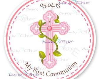 First Communion Stickers -Pink Cross Labels -Personalized First Communion Stickers -Custom Confirmation Labels -Custom Digital Files