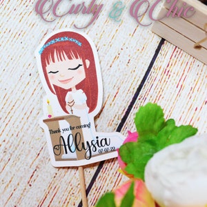 Etichette per la Prima Comunione - Biglietti da visita di ringraziamento - Adesivi personalizzati con la bambina che prega - Decorazioni personalizzate per la Cresima - Etichette decorative per il compleanno