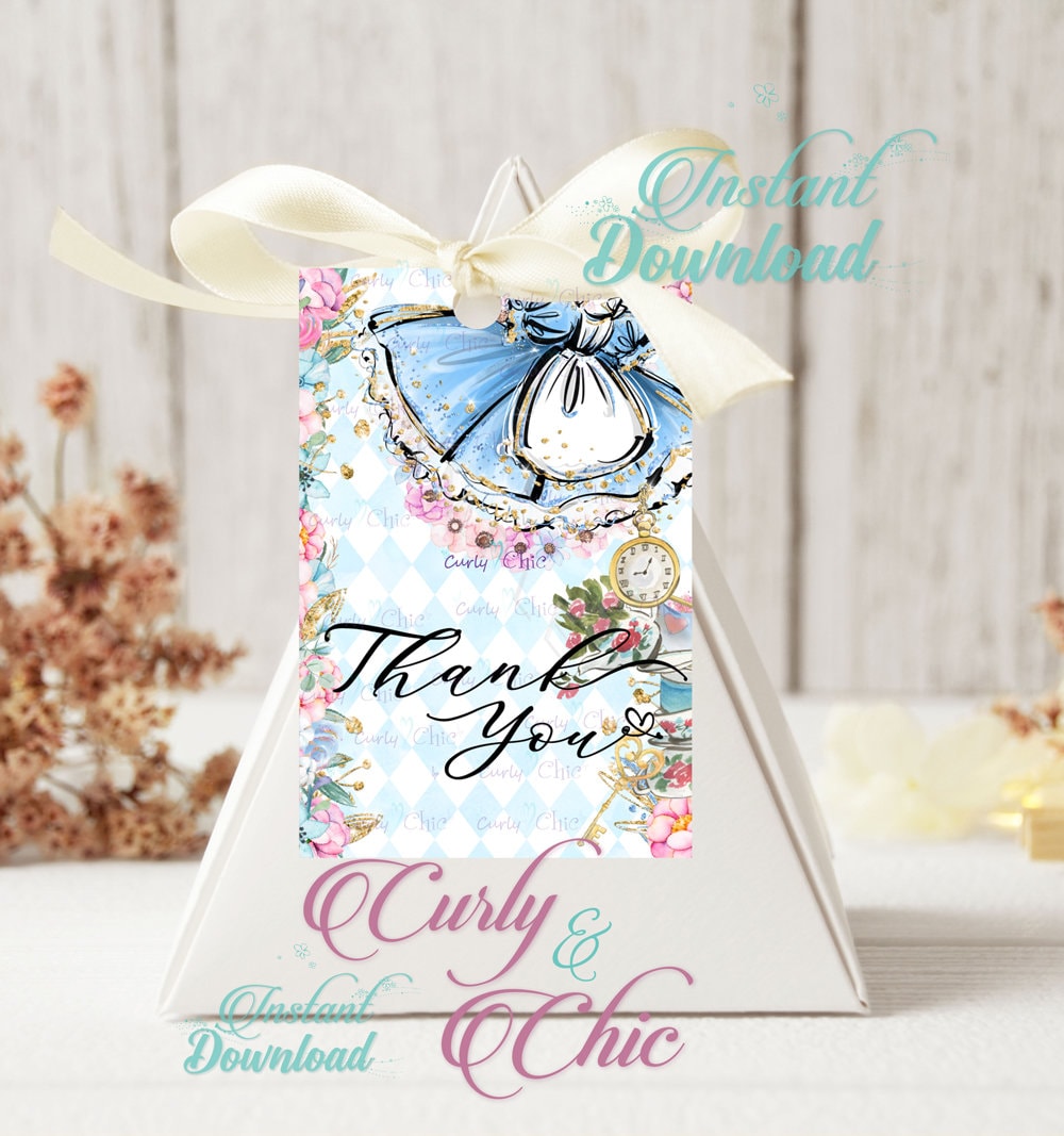 Alice in Wonderland Digital Labels -Printable Princess Birthday Printables -Baby Girl Shower Tags -Thank you Favor Cards -INSTANT DOWNLOAD