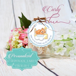 Gepersonaliseerde baby shower stickers -Nieuwe baby papieren etiketten -Teddybeer douche -Aangepaste digitale partij gunst printables -Bedankt cadeauzakjes