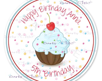 Happy Birthday Stickers -Cupcake Birthday Labels -Custom Birthday Stickers -Personalized Happy Birthday Stickers -Custom Digital Printables