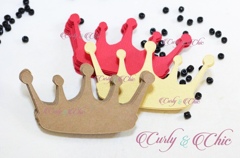 Prince Crown Tags 3.00 Baby Shower Labels Paper Crown die cuts Birthday Thank you Cards Party Favor Decor Signs Photo Booth Decoration image 4