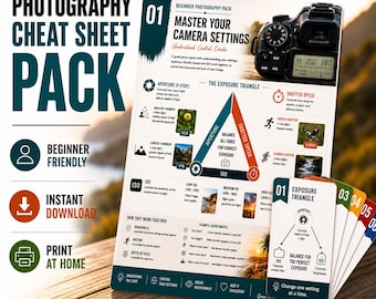 Beginner Photography Cheat Sheet Pack | Camera Settings Guide (Digital Download)