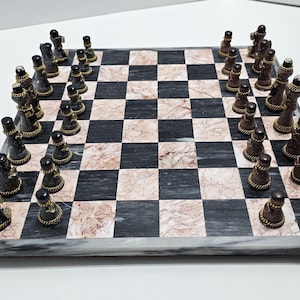 Marble Chess Set with Metal Pieces | Collector's Display