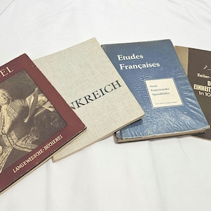 Vintage German Book Set – France, Handel, French Studies & Shorthand Manual (Lot of 4, Mid-Century, European Culture)